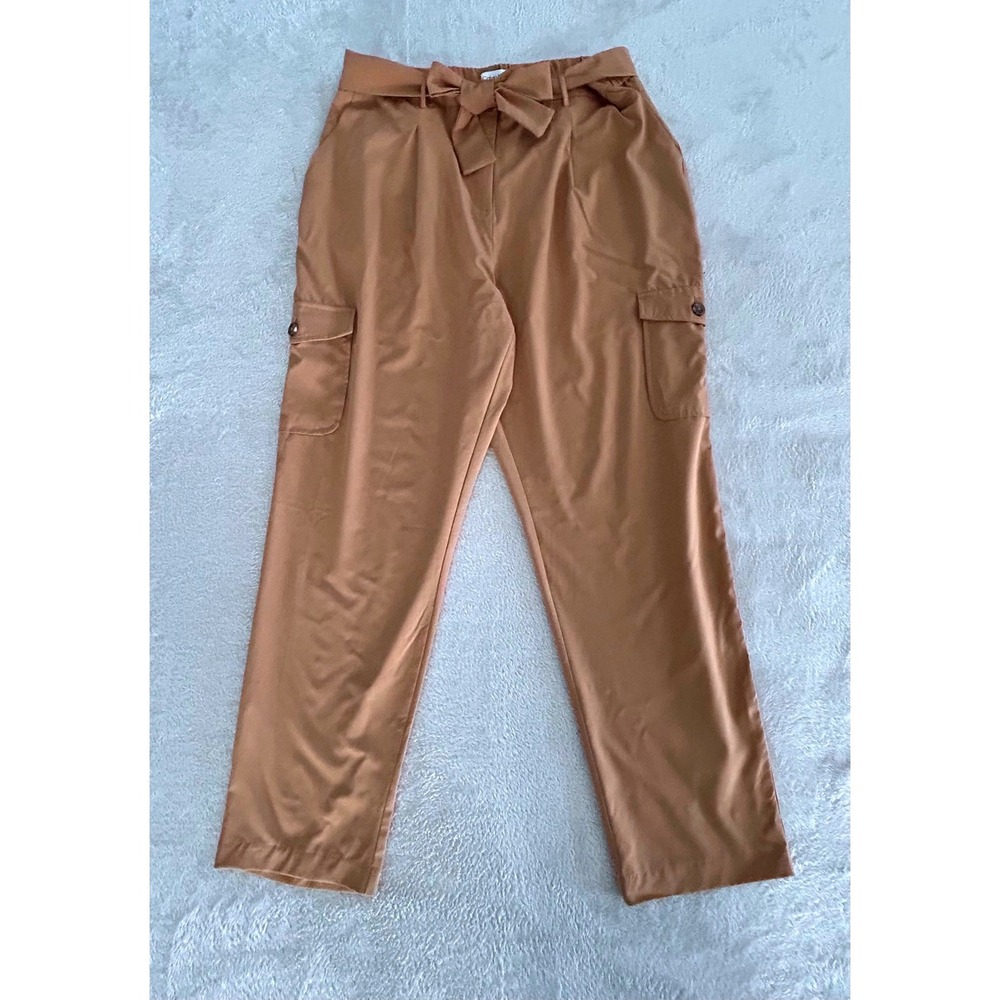 Calvin Klein Womens Camel Tan High Rise Tie Waist Cargo Tapered Pants L Large - Picture 4 of 8